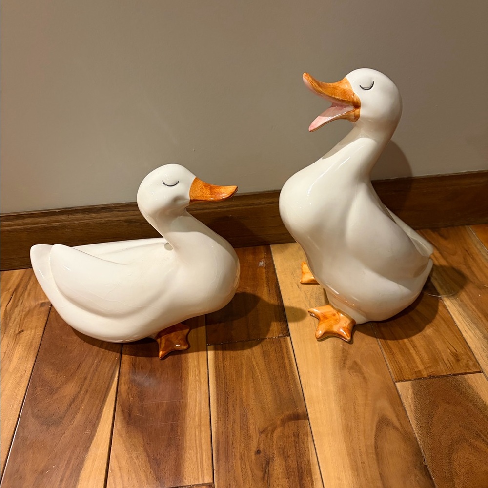 Ceramic Duck Figurines with Orange Accents